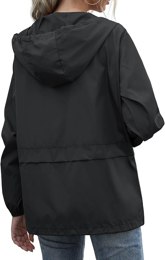 Women's Raincoats Lightweight Waterproof Windproof Adjustable Windbreaker Rain Jackets Hooded with Pockets S-XXL