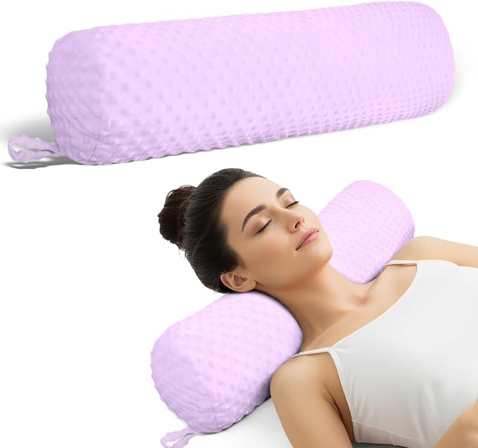 Neck Roll Cervical Pillows for Neck 24 inches Memory Foam Light Purple Round Neck Pillow for Dorm Bed Round Cervical Roll Cylinder Bolster Cushion with Removable Cover