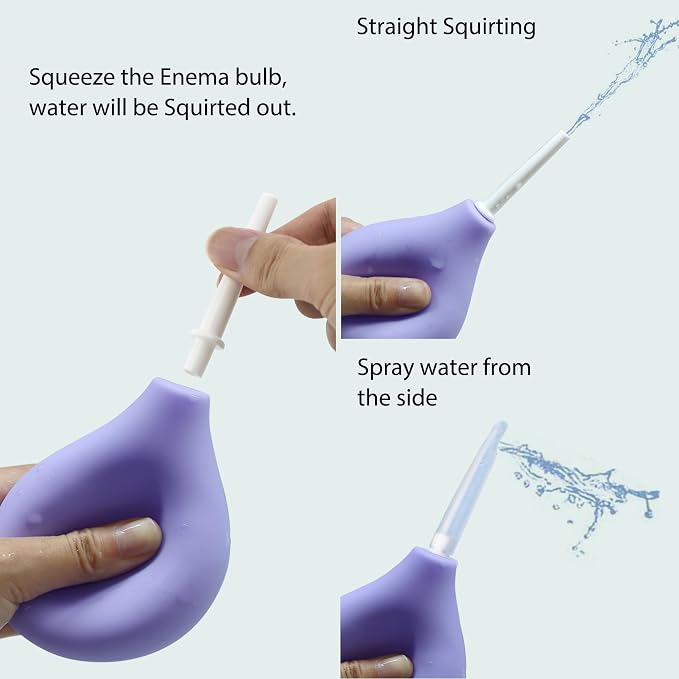TopQuaFocus 8oz Enema Bulb Kit Anal and Vaginal Douche Bulb for Men Flushing System Enemas Silicone Bulb 4 Replaceable Tips (Purple, 224ml)