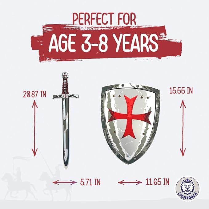 Liontouch - Maltese Crusader Knight Foam Sword & Shield – for Kids Aged 3-8 Years | Medieval Pretend Play Set with Red Cross | Safe Toy Weapon & Battle Accessory for Dress Up & Costumes for Boys
