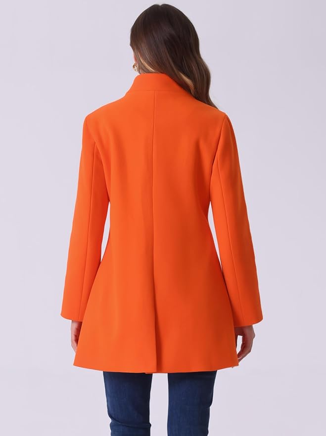 Allegra K Women's Winter Overcoat Mid-Long Stand Collar Single Breasted Coat Outerwear