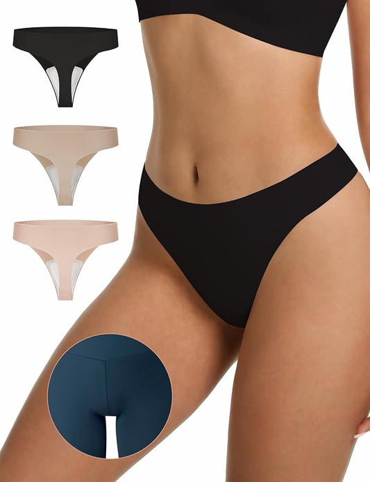 LUCKMEEY Cotton Thongs for Women Seamless Thongs for Women No Show Thong Panty Liners Workout G-String Thongs Underwear