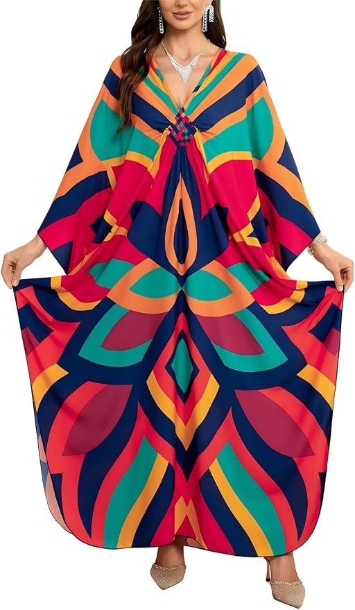 Mumu Dresses for Women Plus Size, Bohemian Kaftan Beach Cover Up Long Maxi Nightgown Soft Loungewear