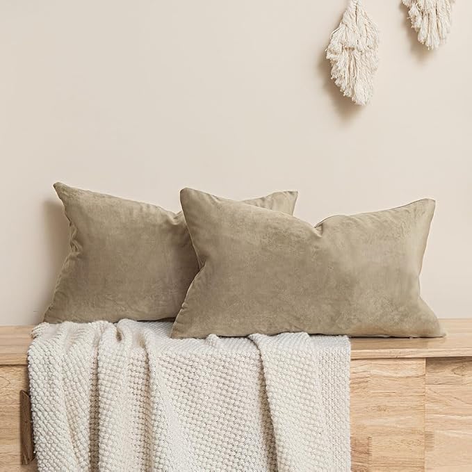 18x18 Throw Pillow Covers Decorative Velvet Cushion Covers Set of 2,Stone | Soft Pillow Cases with Invisible Zipper for Modern Couch Sofa Bed Living Room Bedroom Home Decor