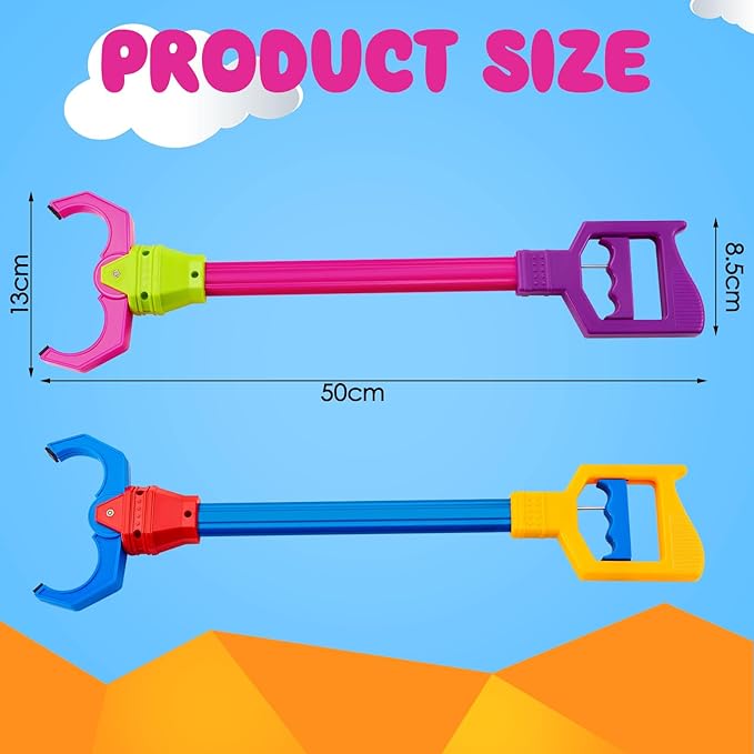 Lewtemi 4 Pcs Interactive Grabber Toy for Kids Claw Robot Arm Pack Reacher Pickup Tool for Boys Girls Children Fun Early Learning and Hand Eye Coordination Play, 18 Inch (Red,Blue)