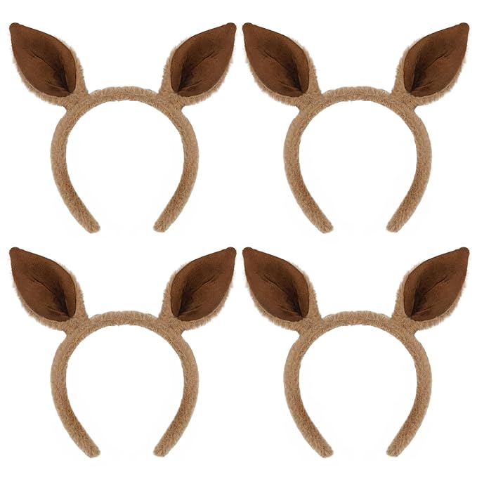 Beviliu 4p Animals Ear Kangaroo Ears Headband Realistic Fluffy Cat Bunny Dog Hairband Halloween Christmas Costume for Washing Makeup Cosplay Party