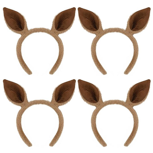 Beviliu 4p Animals Ear Kangaroo Ears Headband Realistic Fluffy Cat Bunny Dog Hairband Halloween Christmas Costume for Washing Makeup Cosplay Party