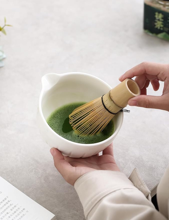 TANG PIN Matcha Set - Match Bowl and Whisk, 15 OZ, Matcha Scoop | Matcha Whisk Stand (Chasen Holder) - 5pc Perfect Matcha Kit for Matcha Tea Ceremony (White)