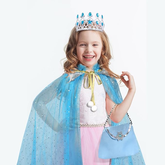Meland Princess Dress up Clothes for Girl, 11Pcs Princess Cape with Kid Crown Toys,Dresses for Girl 3,4,5,6,7,8 Birthday Gift