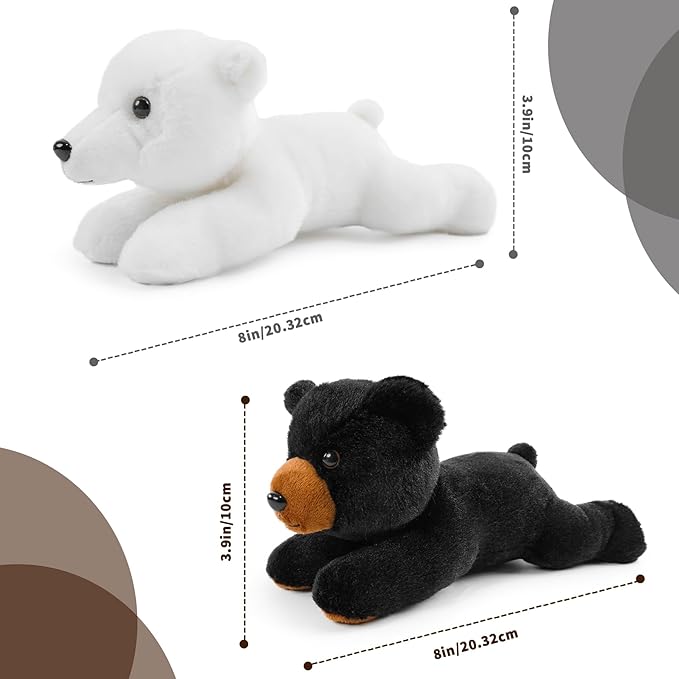 Stuffed Animal for Kids,8 inch Realistic Animal Plush Toy Lying Down Posture Animals,Plush for Boys Girls Adult Birthday Hug Teaching(S-Polar Bear)