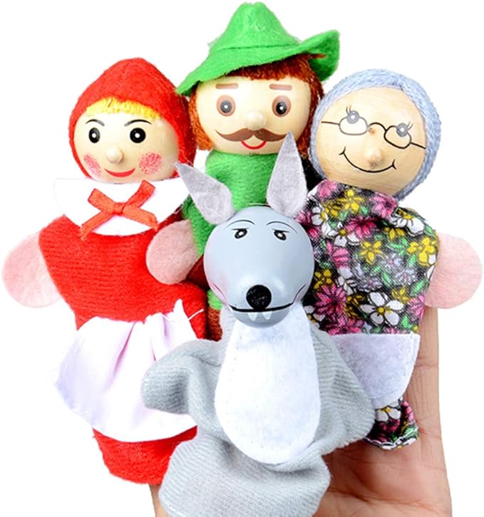Little Red Riding Hood Finger Puppet Set, 4Pcs Storytelling Toy for Kids & Preschool, Party Favors & Parent-Child Play (Includes Little Red Riding Hood, Big Bad Wolf, Grandmother & Hunter)