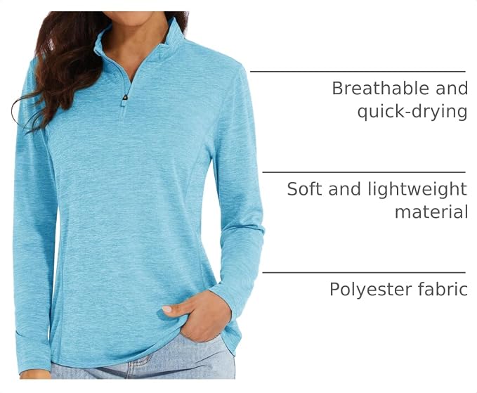 MAGCOMSEN Women's UPF 50+ Sun Shirts Long Sleeve 1/4 Zip Pullover Quick Dry Workout Hiking Tops Running Athletic Shirts