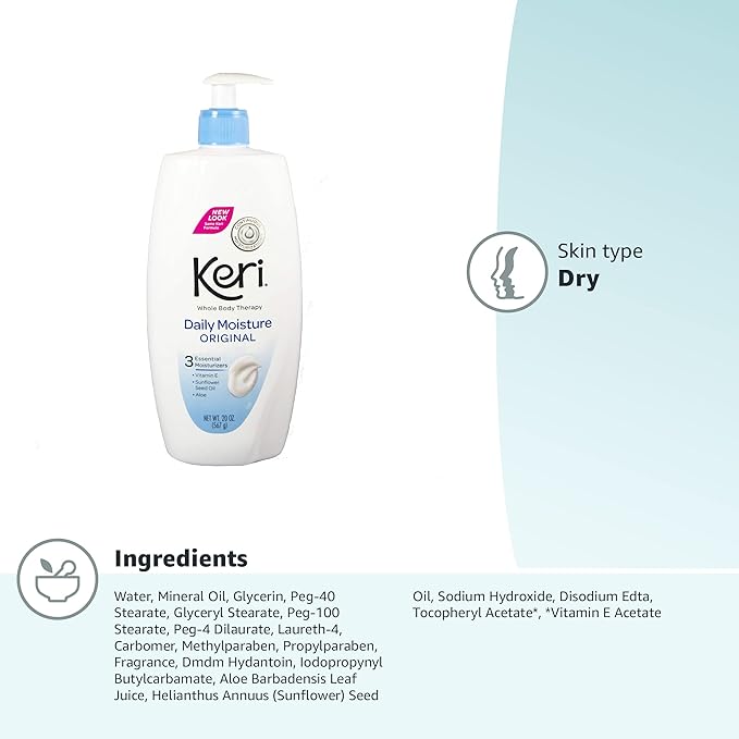 Keri Whole Body Therapy Original, Continuous Moisturization, 3 Essential Moisturizers (Vitamin E, Aloe and Sunflower Seed Oil), 20 Oz (Pack of 2)