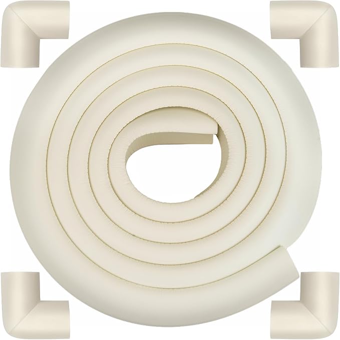 Corner Protector Baby, Baby Proofing Edge Corner Protector, Waterproof Soft Foam Cushion with Adhesive Tape (6.6ft Edge + 4 Corners),Wall Corner Protector for Fireplace, Table, Stair, Cabinet(White)