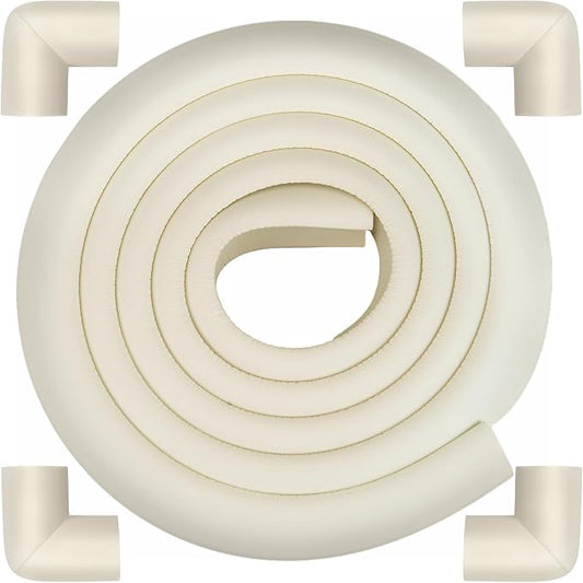 Corner Protector Baby, Baby Proofing Edge Corner Protector, Waterproof Soft Foam Cushion with Adhesive Tape (6.6ft Edge + 4 Corners),Wall Corner Protector for Fireplace, Table, Stair, Cabinet(White)