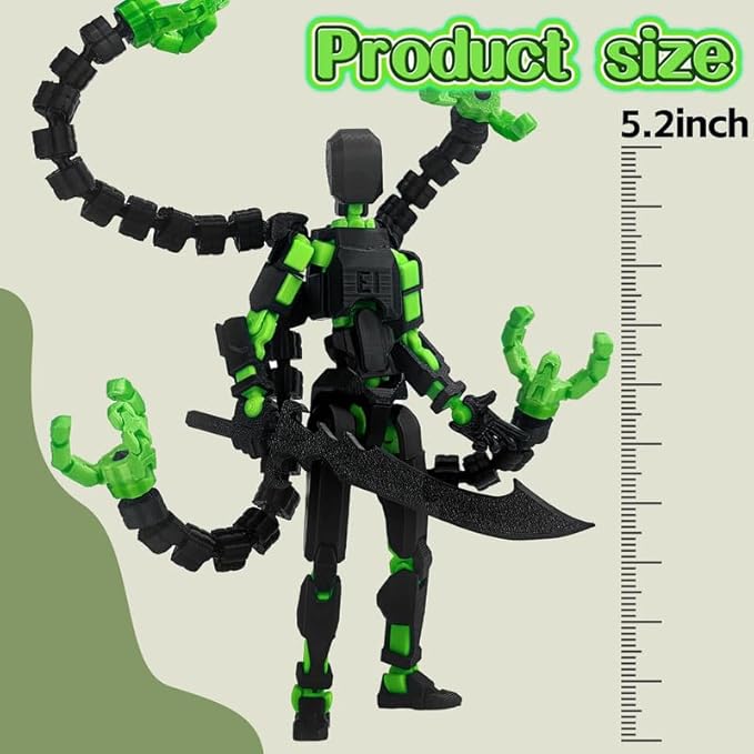 T13 Action Figure, Assembly Completed T13 Action Figures,T 13 3D Printed Toys - The Premium Action Figures for Sci-Fi Enthusiasts,Four Claws Robot (Black Green, 5.2 Inch)