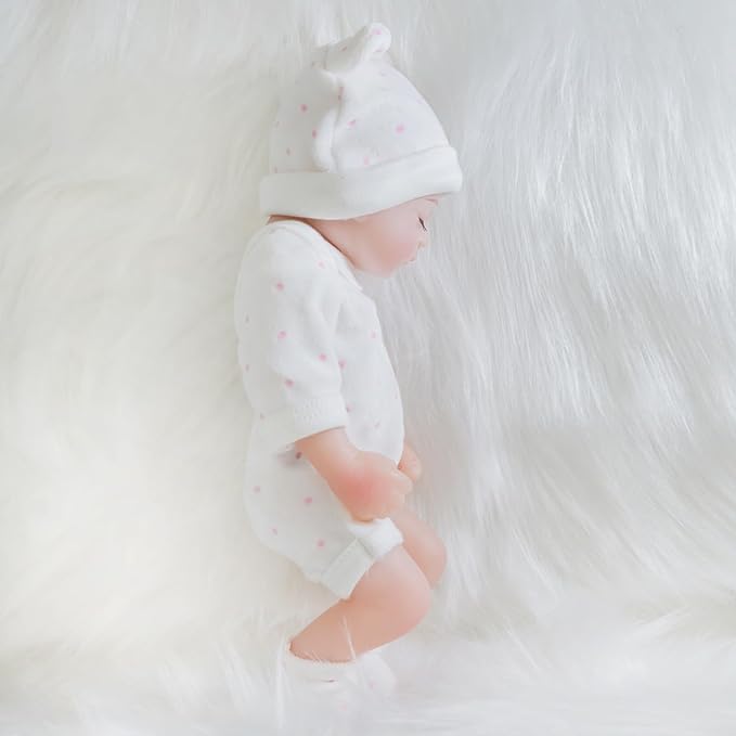 ENA Reborn Baby Doll Realistic Silicone Vinyl Baby 10 inch Weighted Soft Body Lifelike Doll Gift Set for Ages 3+ (Pink Polka dots, 10 inch)