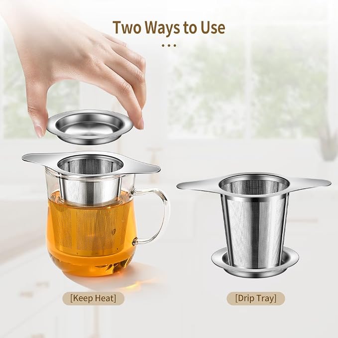 2Pack Tea Infuser for Loose Leaf Tea, 18/8 Stainless Steel Loose Leaf Tea Steeper with Drip Tray, Extra Fine Mesh Tea Strainer Diffuser tea accessories