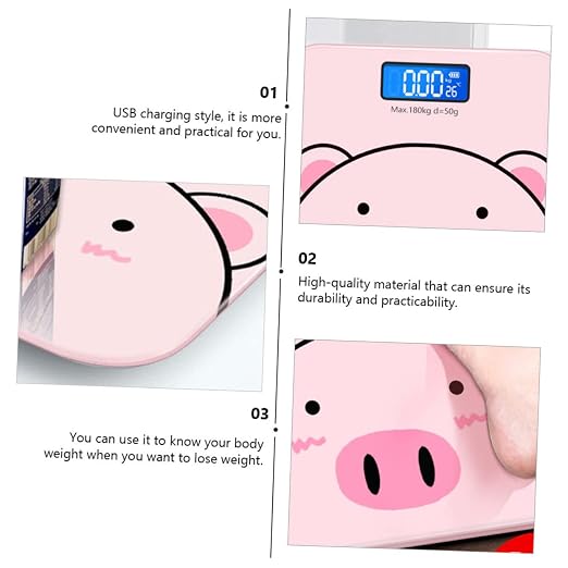 Baluue Cartoon Digital Body Weight Scale with USB Charging High Precision Measurement LCD Display with Switchable Units for Monitoring