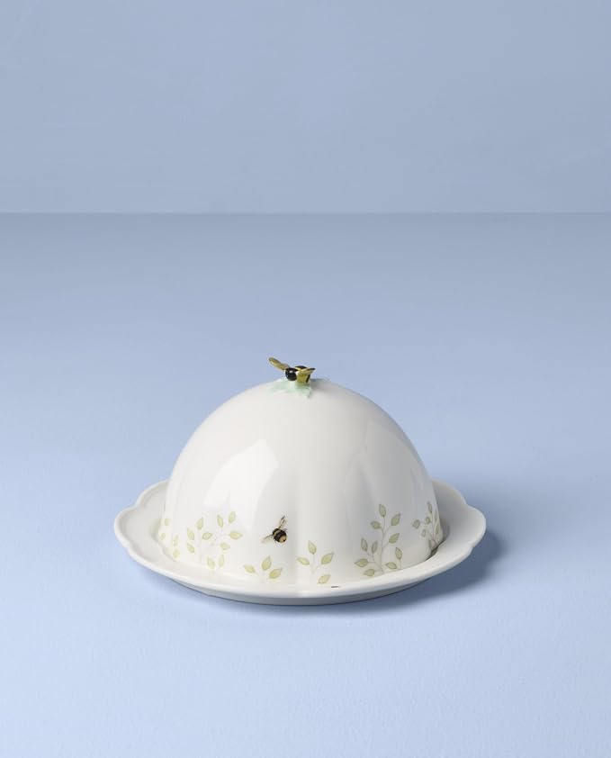 Lenox Home And Kitchen, Butterfly Meadow Beehive Covered Butter Dish, Porcelain Material, Butter Dish With Lid For Countertop, Kitchen Decor And Accessories, Butterfly And Flowers (White, 1 Piece)