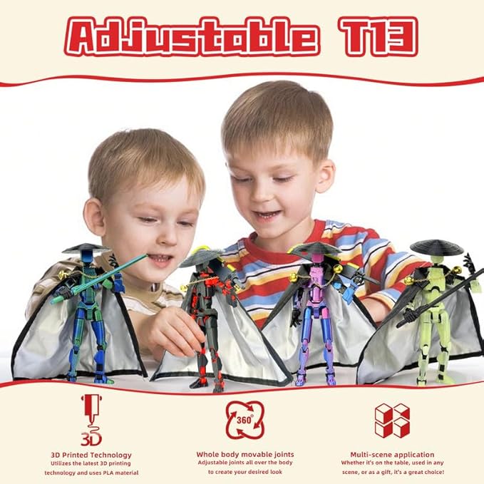 Assembly Completed T13 Action Figures,T 13 Action Figure, Robo 13 3D Printed Action Figure - The Ultimate Hero for Action-Packed Playtime,5.2 Inch (Black Red)