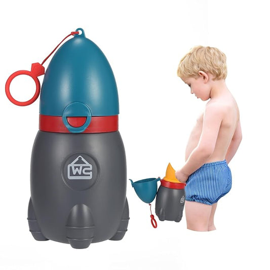 ONEDONE Portable Urinal for Kids Rocket Pee Cup for Kids Emergency Urinal for Toddlers Boys Girls 12.5 OZ Small Pee Bottle for Kid Child Camping Car Travel Potty Training Baby Urinal Teal