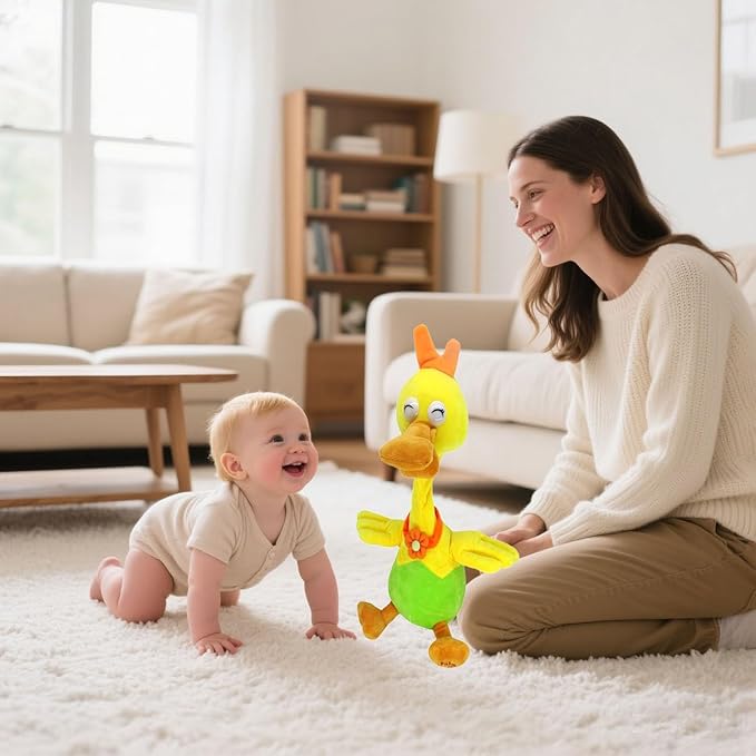 Talking Repeat Duck, Music Song Duck, Plush Toy Duck, Stuffed Animal, Plush Duck, Smart Toy Duck ，Adorable Interactive Duck Toy (Red Headdress)