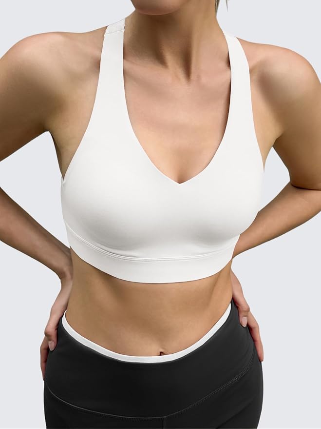 Aoysky Womens Criss Cross Back Sports Bras Racerback V Neck Adjustable Straps Medium Support Yoga Workout Crop Top
