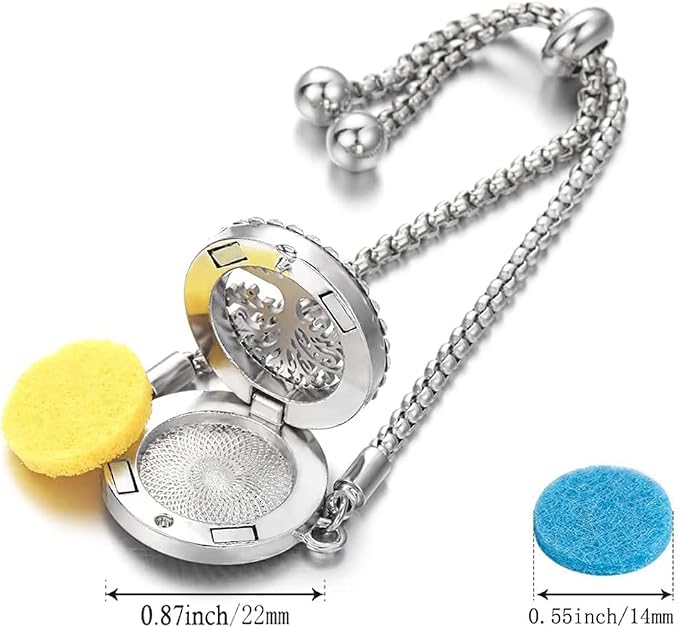 2 Pcs Essential Oil Diffuser Bracelet, Stainless Steel Aromatherapy Diffuser Locket Adjustable Bracelet with 20 Colorful Unscented Refill Pads, Set for Women Girls