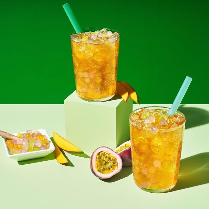 Boba Bundle Kit 10 Serv. Instant Bubble Pearl Variety Milk Tea Kit with Authentic Brown Sugar Tapioca Pearls by Yulu Foods - Ready in Under 1 Minute, Includes Paper Straws - Gift Box, Holiday (Classic, Mango Peach, Passionfruit)