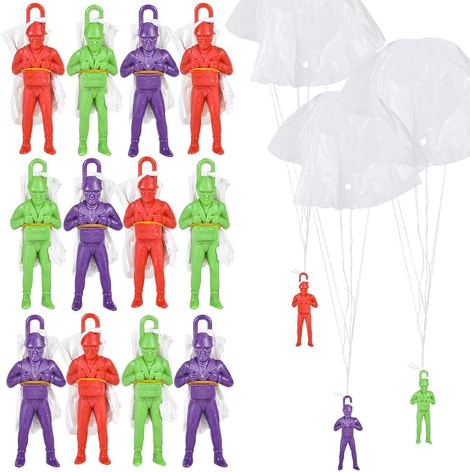 ArtCreativity Mini Paratroopers with Parachutes, Pack of 12, Vinyl Parachute Men Toy in Assorted Colors, Durable Plastic Army Guys Playset, Fun Parachute Party Favors for Boys and Girls