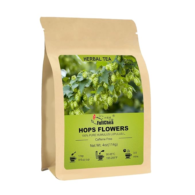 FullChea - Hops Herb, 4oz/114g - Natural Cut & Sifted Humulus Lupulus L. | Pure hops flowers, Non-GMO & caffeine-free, earthy subtly bitter notes, mild gut soothing for relaxing herbal infusions