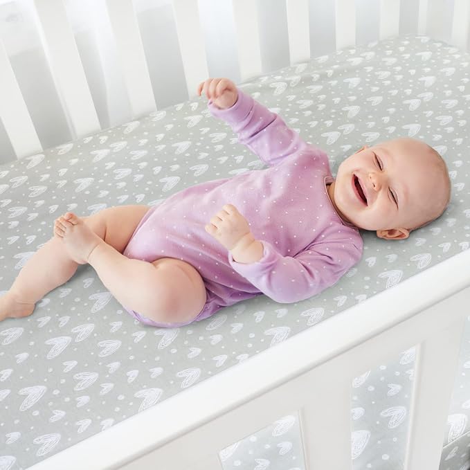 Waterproof Crib Sheets 2 Pack, 100% Cotton Crib Mattress Protector, Fitted Crib Sheet, Ultra Soft & Breathable Toddler Bed Cover for Boys and Girls, White & Grey Star Print