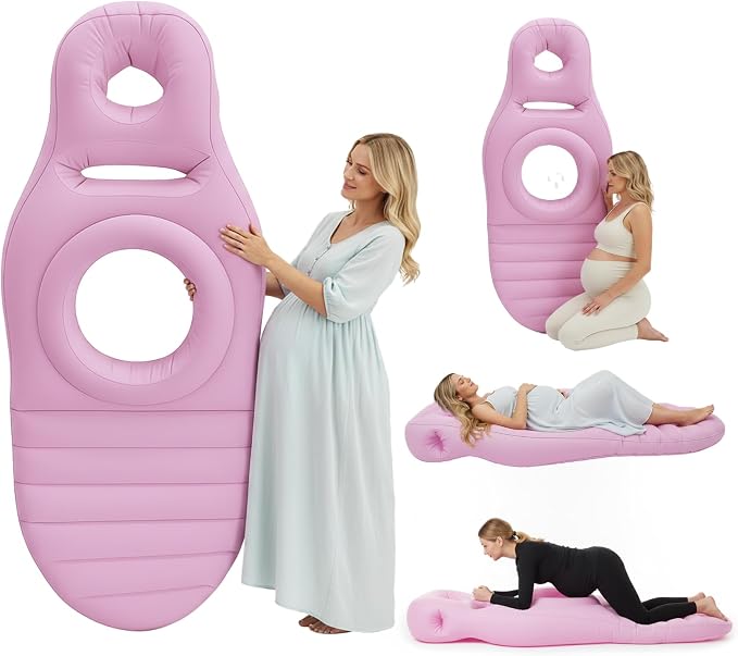 Inflatable Pregnancy Pillow, Pregnant Woman's Abdominal Hole Full Body Inflatable Bed Abdominal Mattress, Prone Pregnancy Pillow - Pregnant Woman's Swimming Pool Float (Pink)