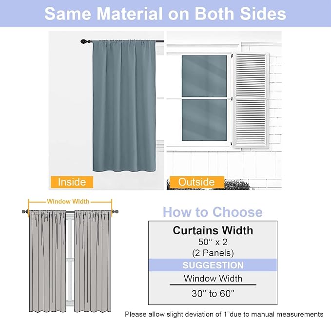 Simplebrand Ava Stone Blue Blackout Curtains for Bedroom 84 Inch Length 2 Panels Set, Solid Thermal Insulated Privacy Living Room Window Treatment Curtains Blackout Drapes, W50 x L84 Inch, Stone Blue