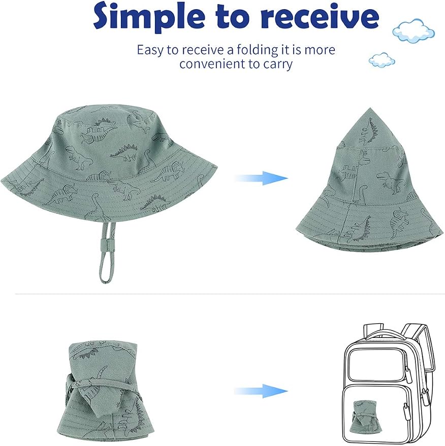 Baby Sun Hat UPF 50+ Sun Protective Toddler Bucket Hat Summer Kids Beach Hats Wide Brim Outdoor Play Hat for Boys Girls