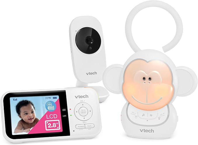 VTech VM819 Baby Monitor + BC8211 Myla the Monkey Bundle - Non-WiFi Video Monitor with 19Hr Battery, 1000ft Range & Portable Soother with Night Light & Stroller Attachment