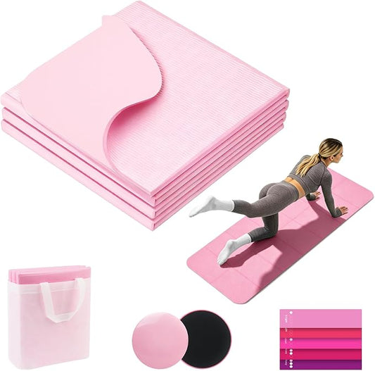 Foldable Yoga Mat with Resistance Band & Sliding Discs, 0.24" Thick Eco-Friendly TPE Non-Slip Workout Mat, Portable for Yoga, Pilates, Home Gym & Travel (72." x 24" x 0.24")