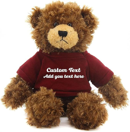 Customized Chocolate Brandon Bear - 12 inch Personalized Stuffed Bear Plush Toy - Perfect Custom Shirt Gift for Graduation Valentines Easter Holidays (Mehroon Shirt)