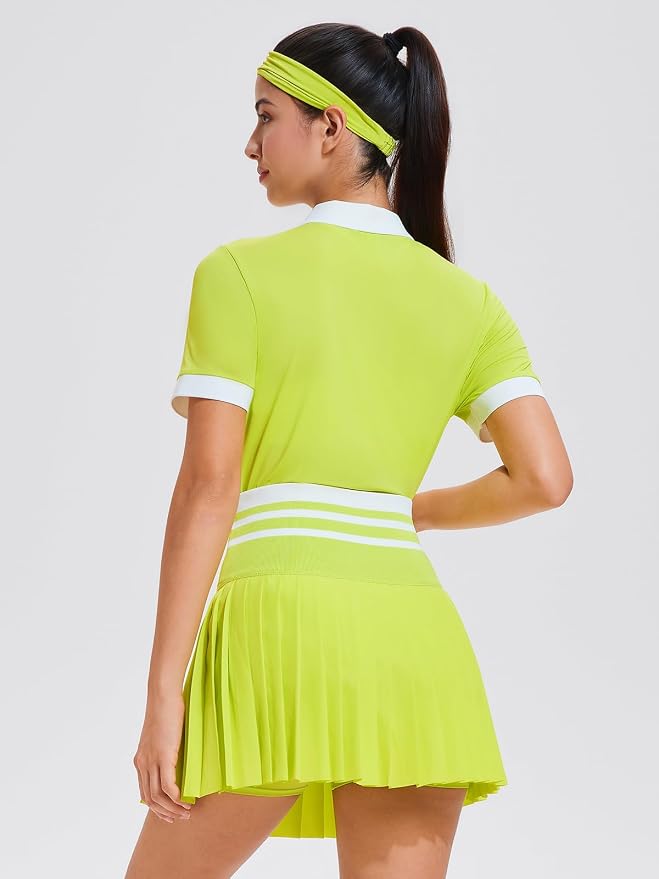 Tennis Skirt Sets for Women Zipper Color Block High Waisted Golf Polo Two Piece Skirt Set Women 2 Piece Outfits