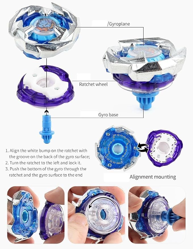 MUSTYBELT Battling Top Burst Gyro Toy Set Toy Gift for Children Boys Ages 6 8 10 12+ Combat Battling Game 12 Burst Spinning Tops 2 Two Way Launchers Grip Starter (BOZE-BX8)