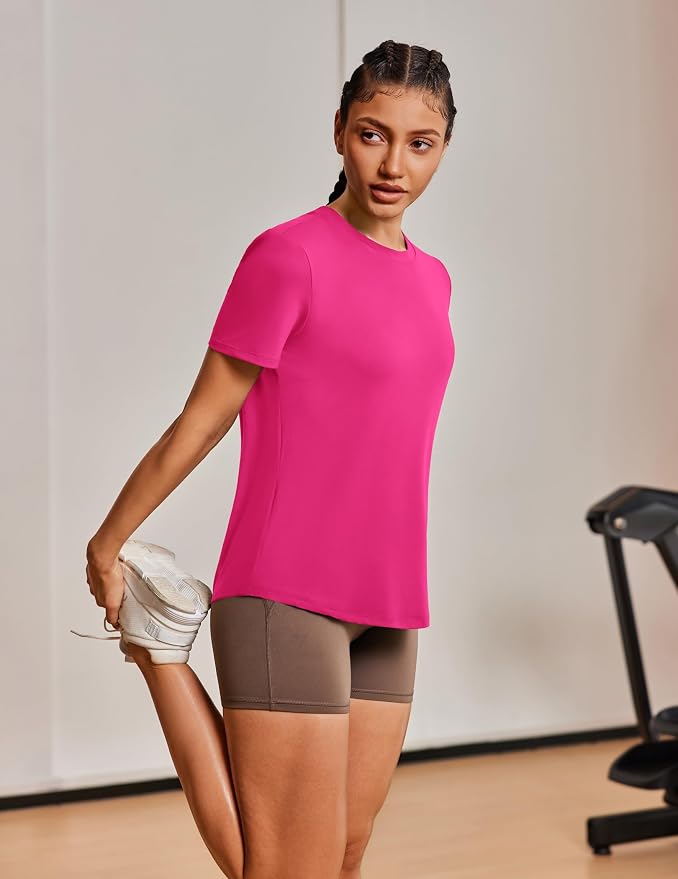 PINSPARK Soft Workout Tops for Women UPF 50+ Sun Protection Shirt Quick Dry Athletic Running Hiking Travel Basic Tee Shirts