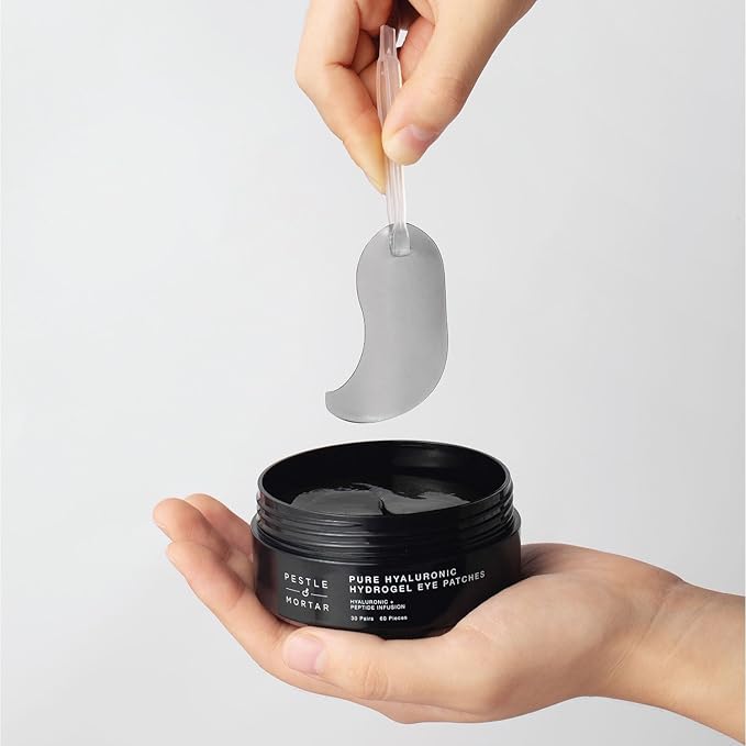 Pestle & Mortar Pure Hyaluronic Hydrogel Eye Patches, 30 Pairs, Cooling Under-Eye Treatment with Peptides for Hydration and Depuffing