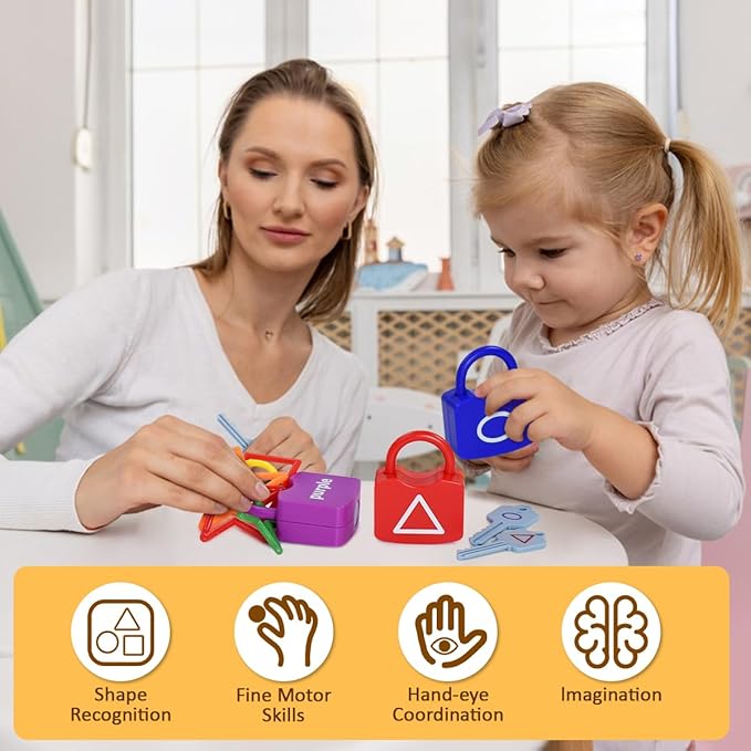 Montessori Toys for 3 Year Old, Lock and Key Toy for Toddler, Color and Shape Matching Game for Preschool Learning Kindergarten Activities