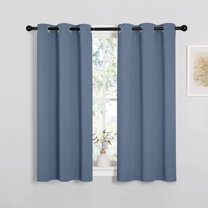 NICETOWN Kitchen Curtains Small Window Curtains & Drapes, Thermal Insulated Solid Grommet Panels for Cupboard, Loft, Cafe, Dining Room (Stone Blue, 34" W x 45" L, 2PCs)