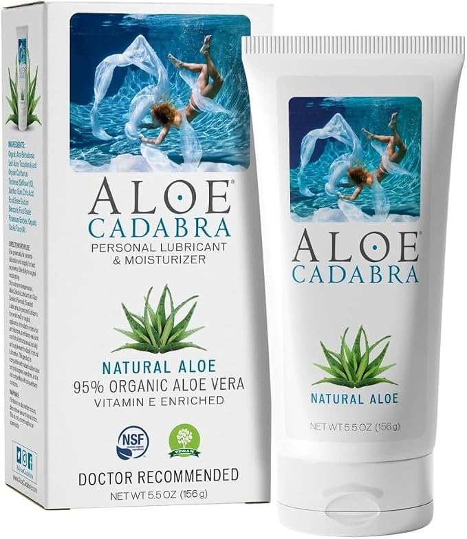 Aloe Cadabra Natural Water Based Personal Lubricant and Vaginal Moisturizer, NSF Certified Organic Aloe Lube for Men, Women and Couples, Non-Staining, pH Balanced (Unscented 5.5 Ounces, 1 Pack)