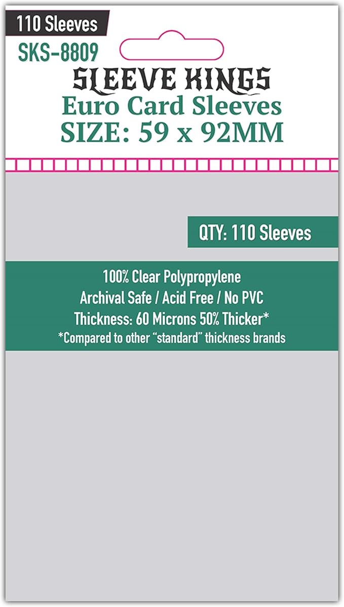 Sleeve Kings Standard Card Sleeves – 110 Count, Clear 60 Micron Thickness, Medium Euro Size (59 x 92 mm), Compatible with Dominion & More – SKU: SKS-8809