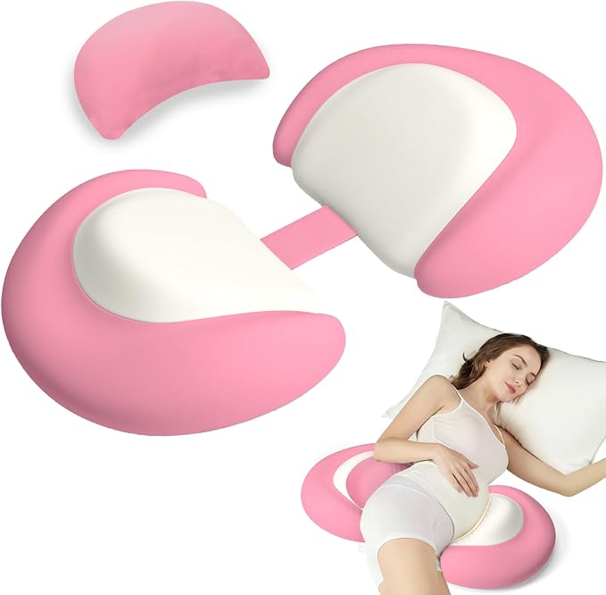Pregnancy Pillows for Sleeping, Memory Foam W Shaped Maternity Pillow for Pregnant Women, Adjustable Travel Pregnancy Wedge Pillow with Cooling Removable Washable Cover, Support for Belly, Back(Pink)