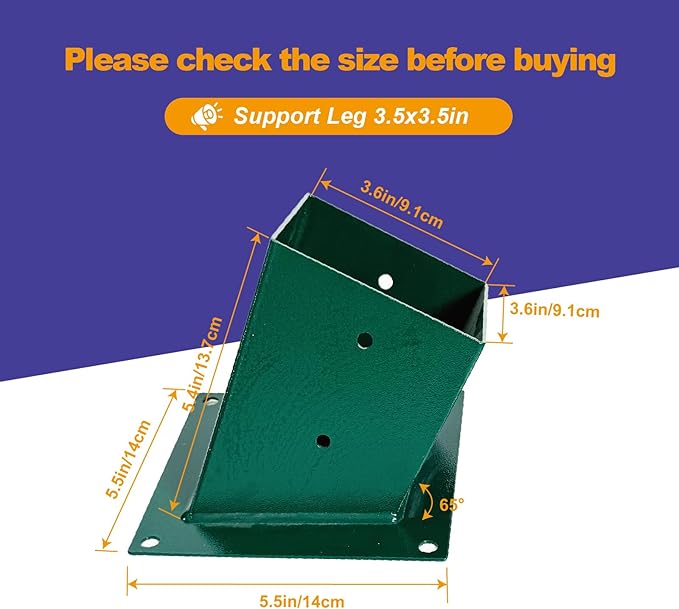 A-Frame Swing Set Brackets - DIY Swing Set Bracket for 4x4 Legs & 4x6 Beam, Installed on Wooden or Concrete Floors, Green (2 End Brackets+4 Bases+2 Hangers)