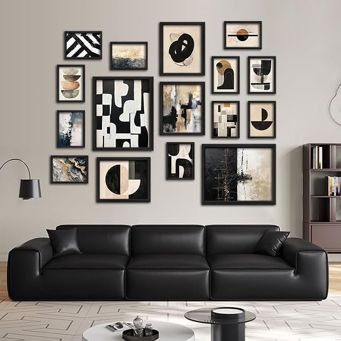 ANERZA 16 PCS Framed Black and White Abstract Wall Art Decor, Minimalist Wall Prints for Bedroom, Gallery Wall Frame Set, Posters for Living Room Aesthetic, Collage Kit, Dorm Artwork